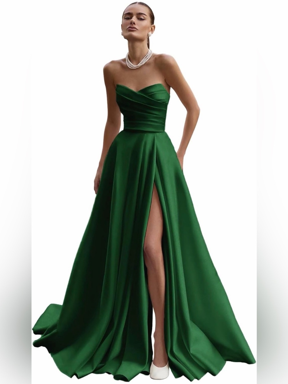 Emerald Green Strapless Satin Ball Gown Lace Up Formal Prom Dress S NWT